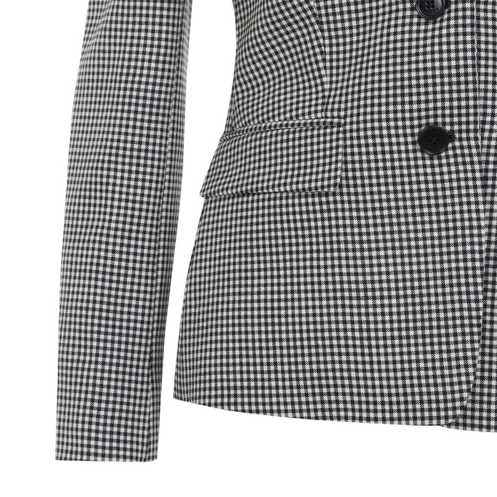 Black Gingham Notched Lapel Blazer 3