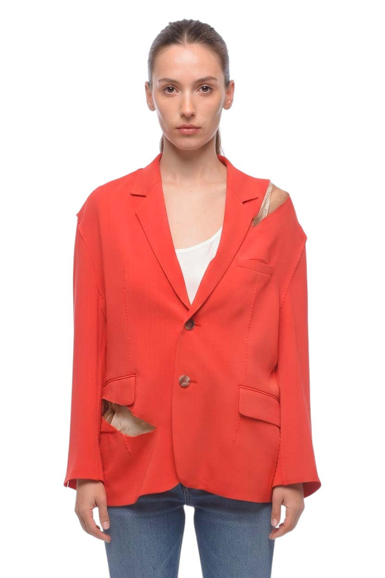 Red Solid Notched Lapel Blazer 1