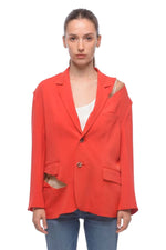 Red Solid Notched Lapel Blazer 1