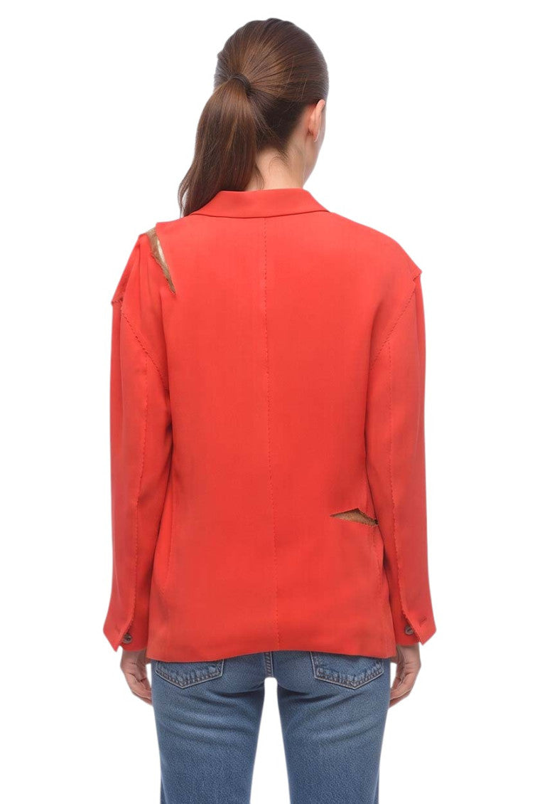 Red Solid Notched Lapel Blazer 2