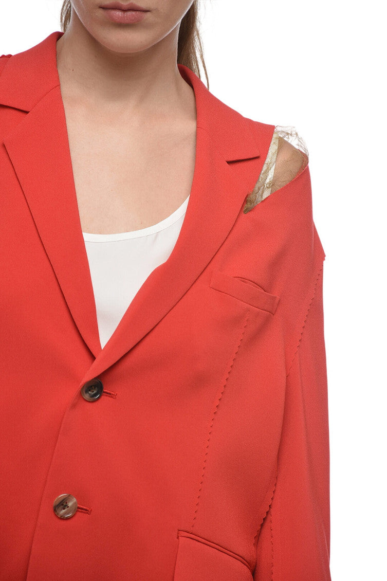 Red Solid Notched Lapel Blazer 3