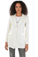 White Embellished Notched Lapel Blazer 1
