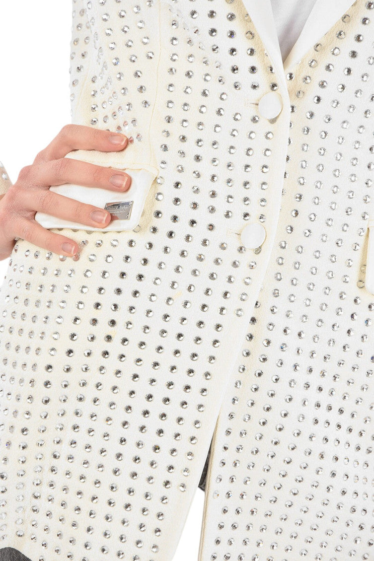 White Embellished Notched Lapel Blazer 3