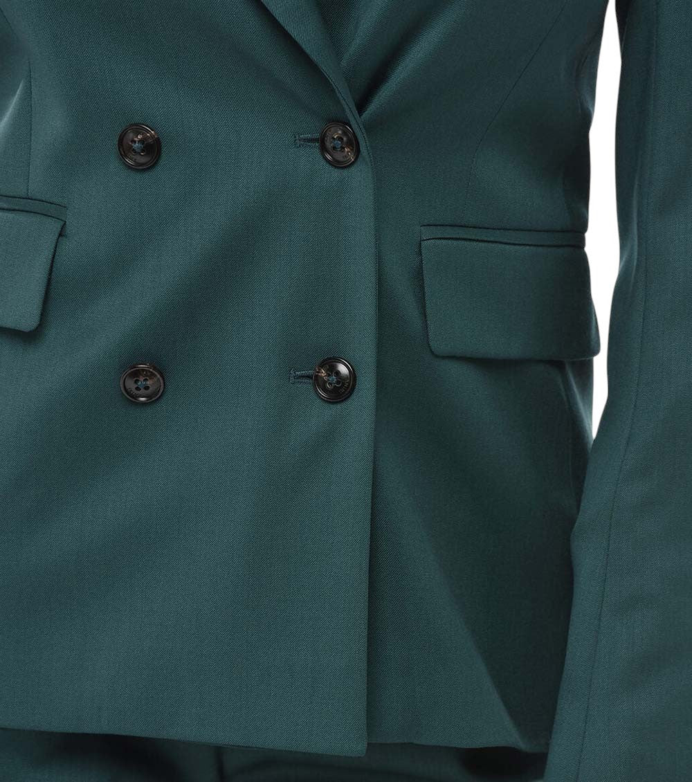 Green Solid Peaked Lapel Blazer 3