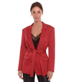 Red Solid Notched Lapel Blazer 1