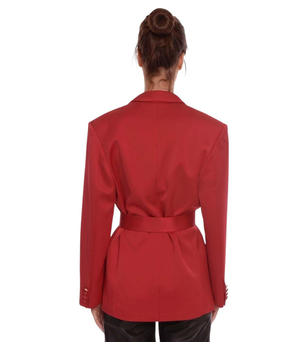 Red Solid Notched Lapel Blazer 2