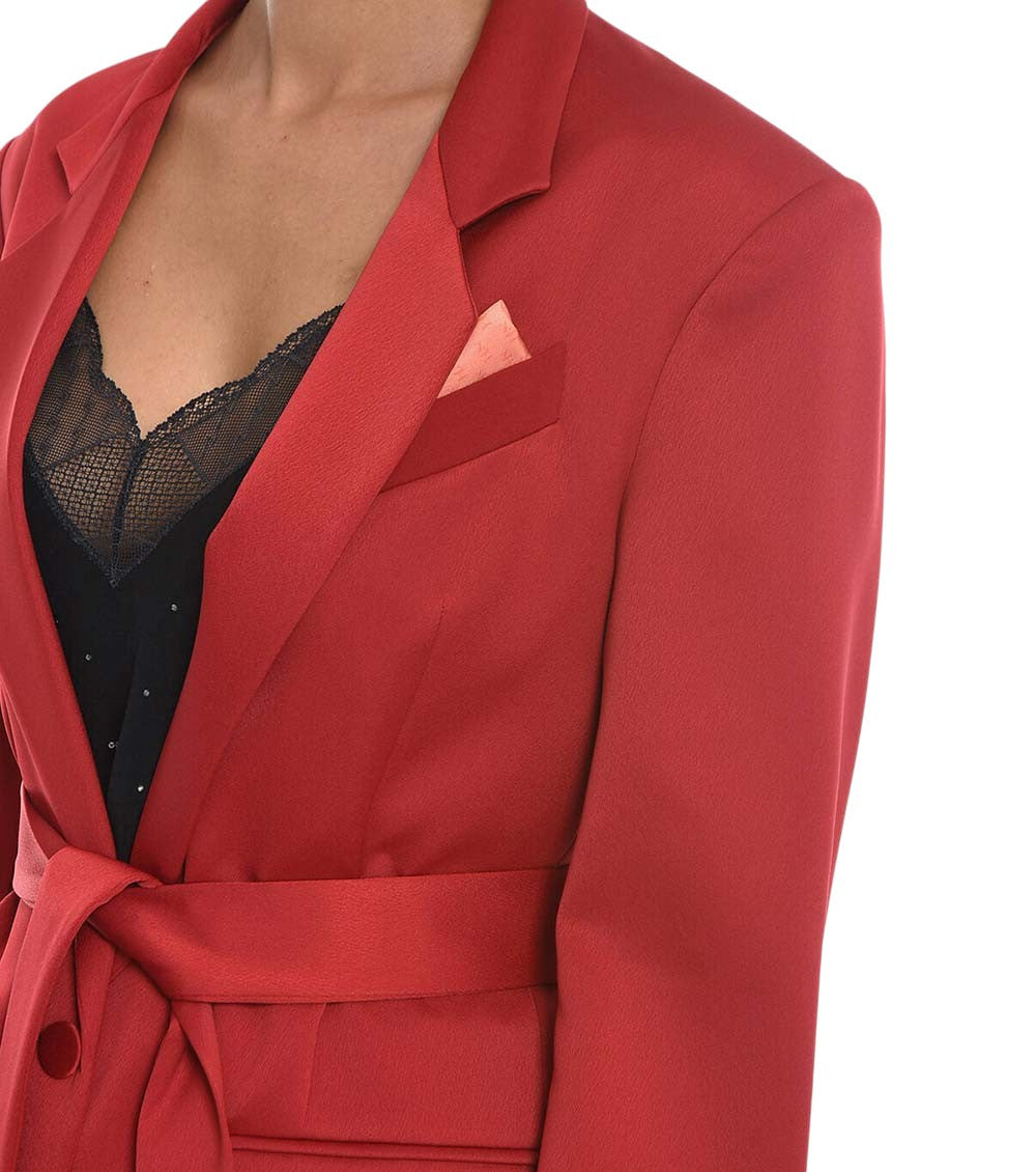 Red Solid Notched Lapel Blazer 3