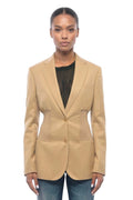 Beige Notched Lapel Blazer 1