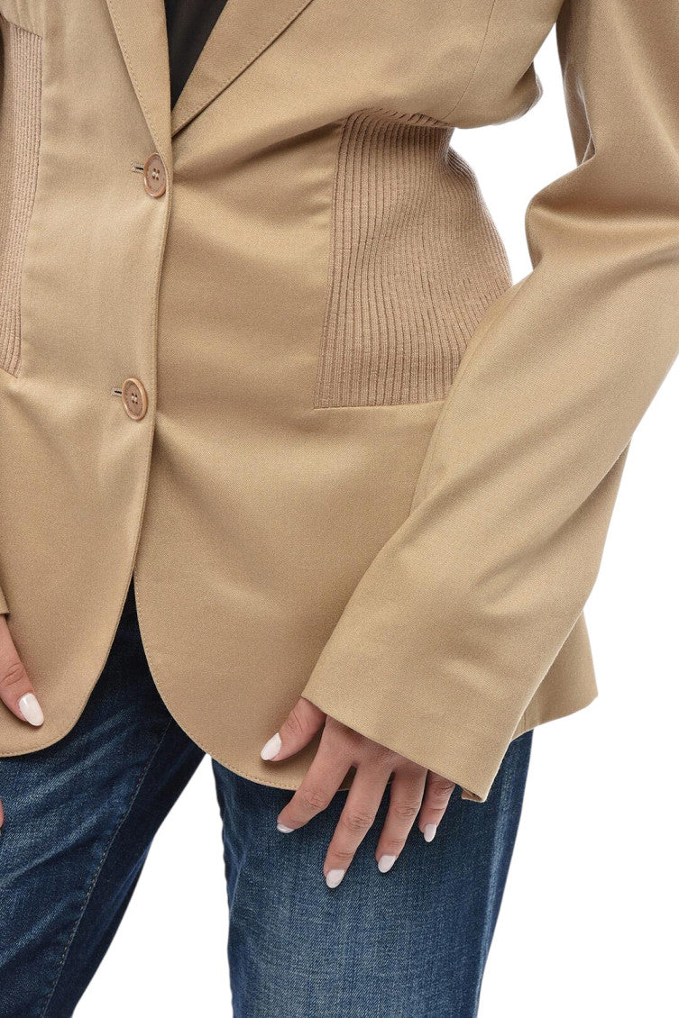 Beige Notched Lapel Blazer 3