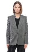 Grey Solid Peaked Lapel Blazer 1