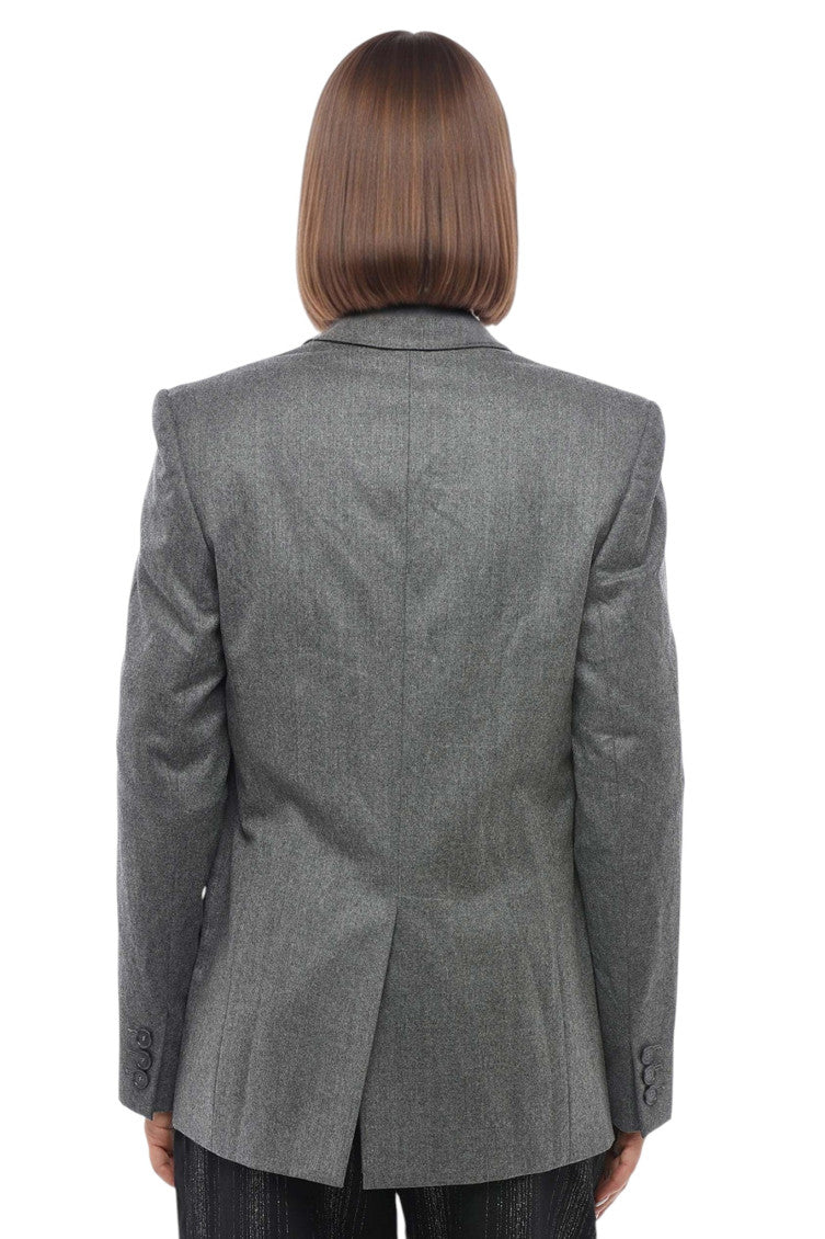 Grey Solid Peaked Lapel Blazer 2