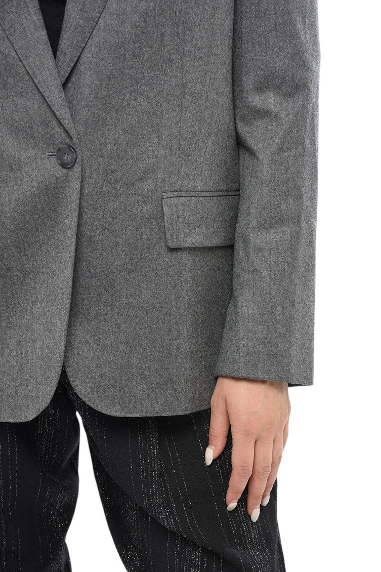 Grey Solid Peaked Lapel Blazer 3