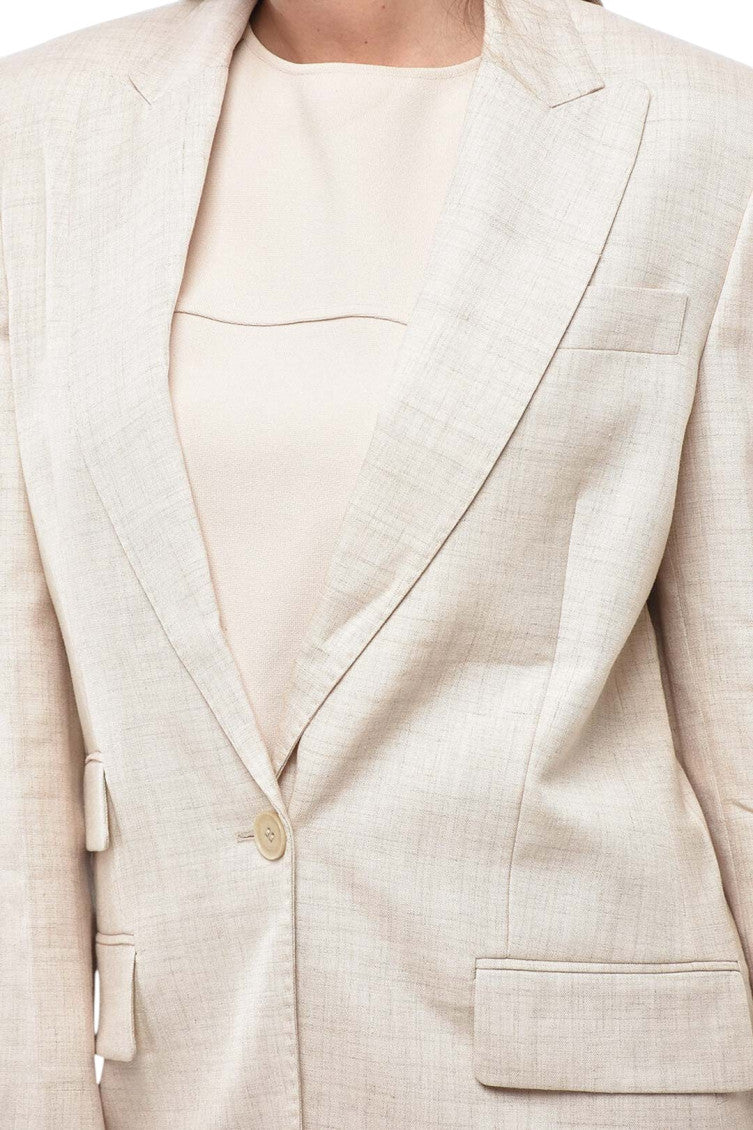 Beige Solid Peaked Lapel Blazer 3