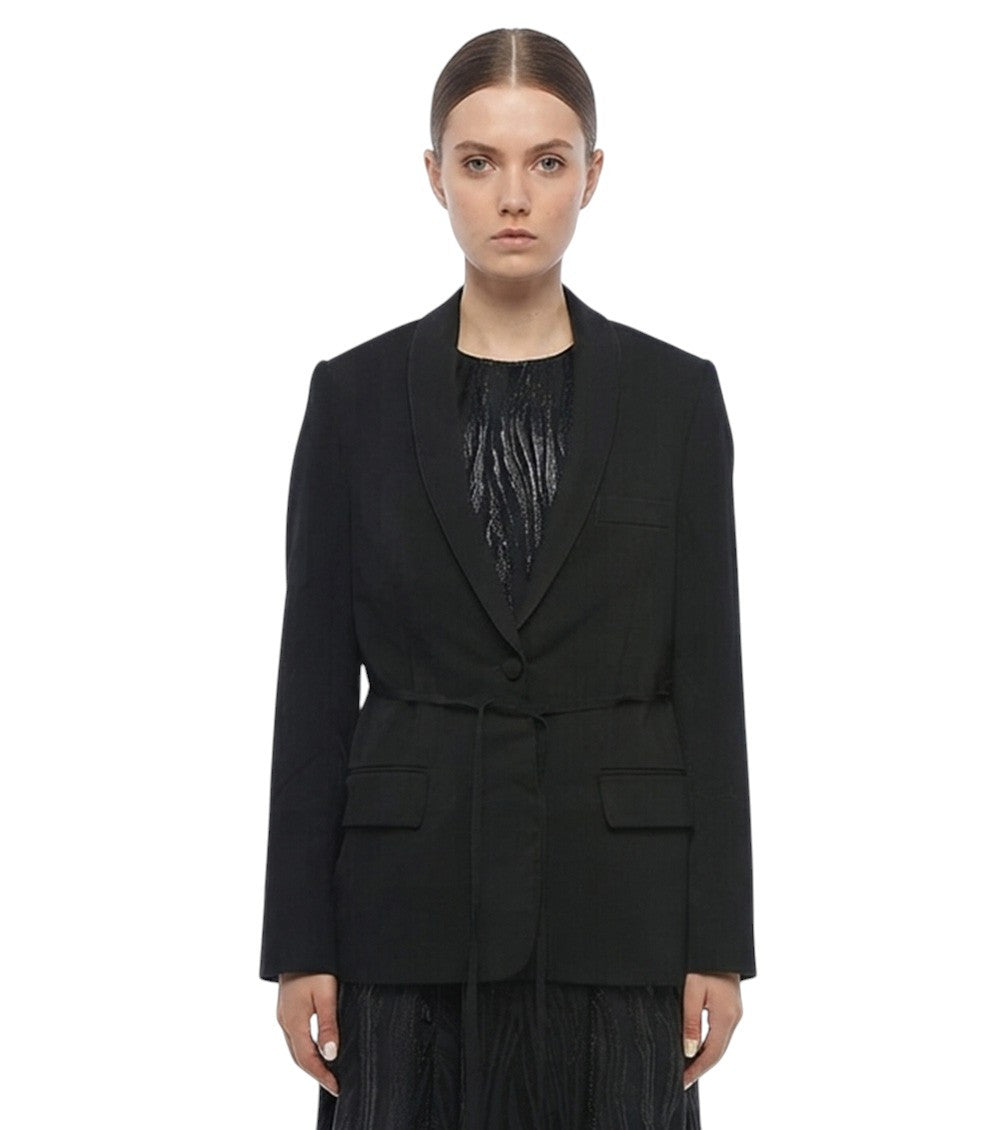 Black Solid Shawl Lapel Blazer 1