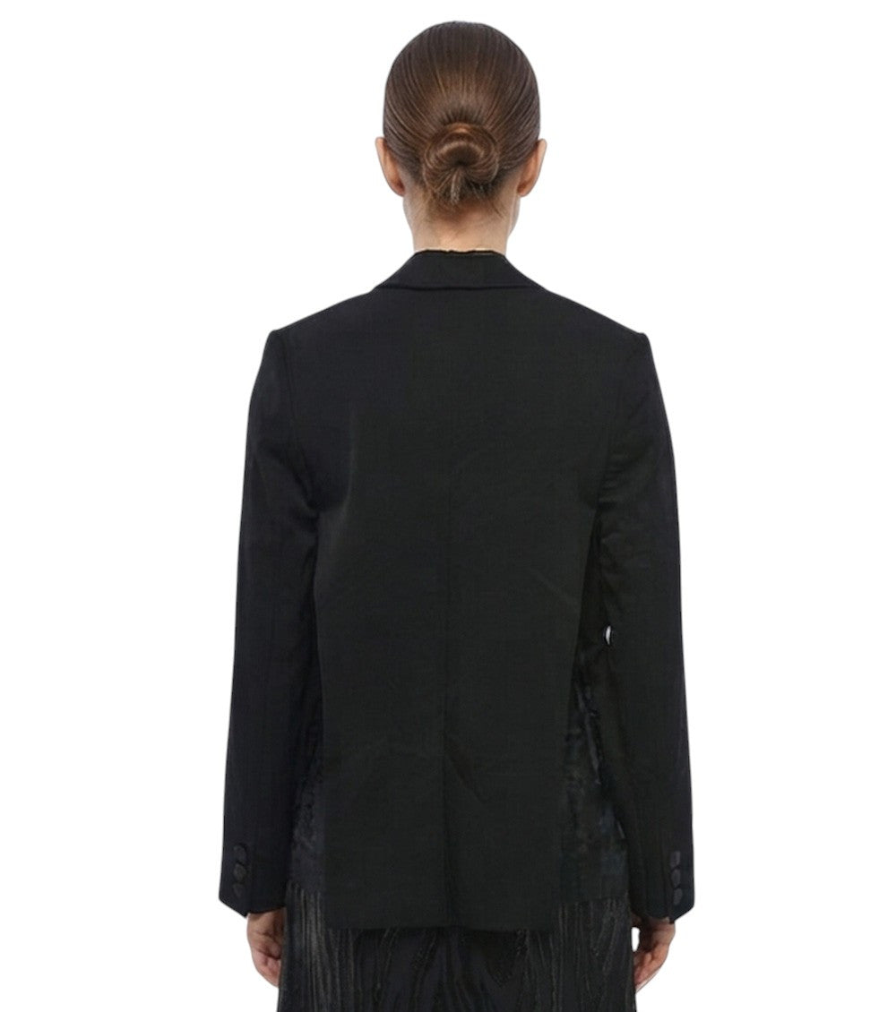 Black Solid Shawl Lapel Blazer 2