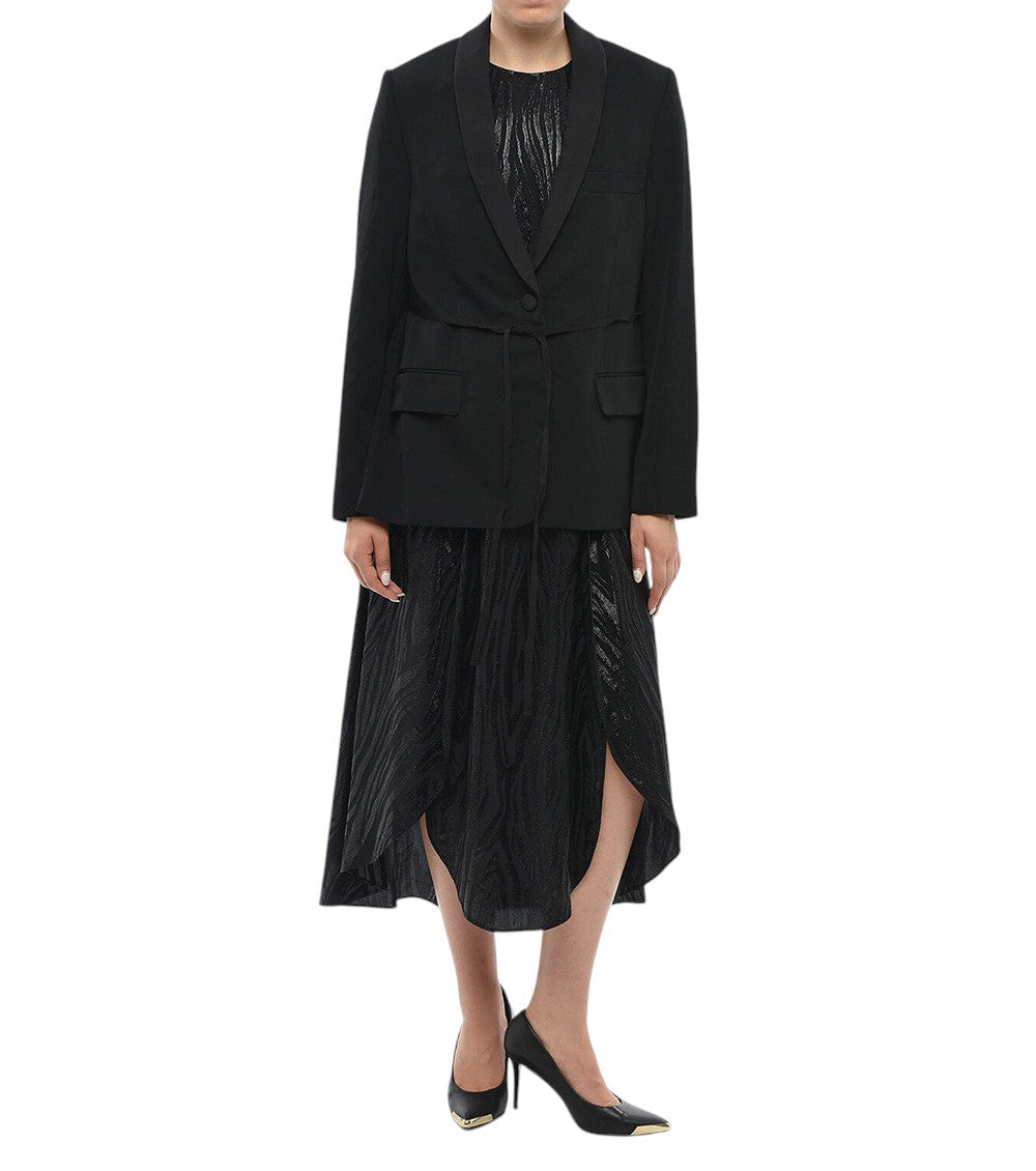 Black Solid Shawl Lapel Blazer 4