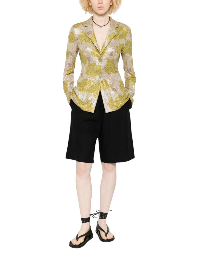 Green Floral Notched Lapel Blazer 1