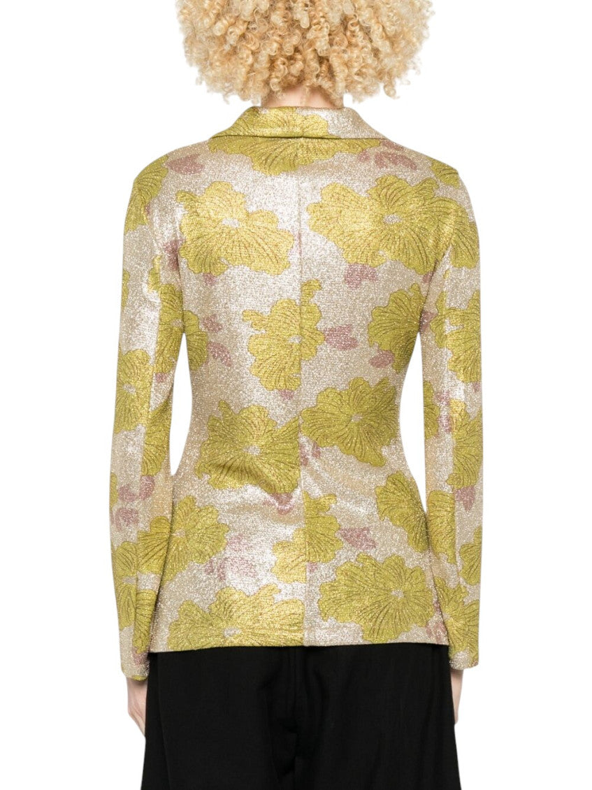 Green Floral Notched Lapel Blazer 2