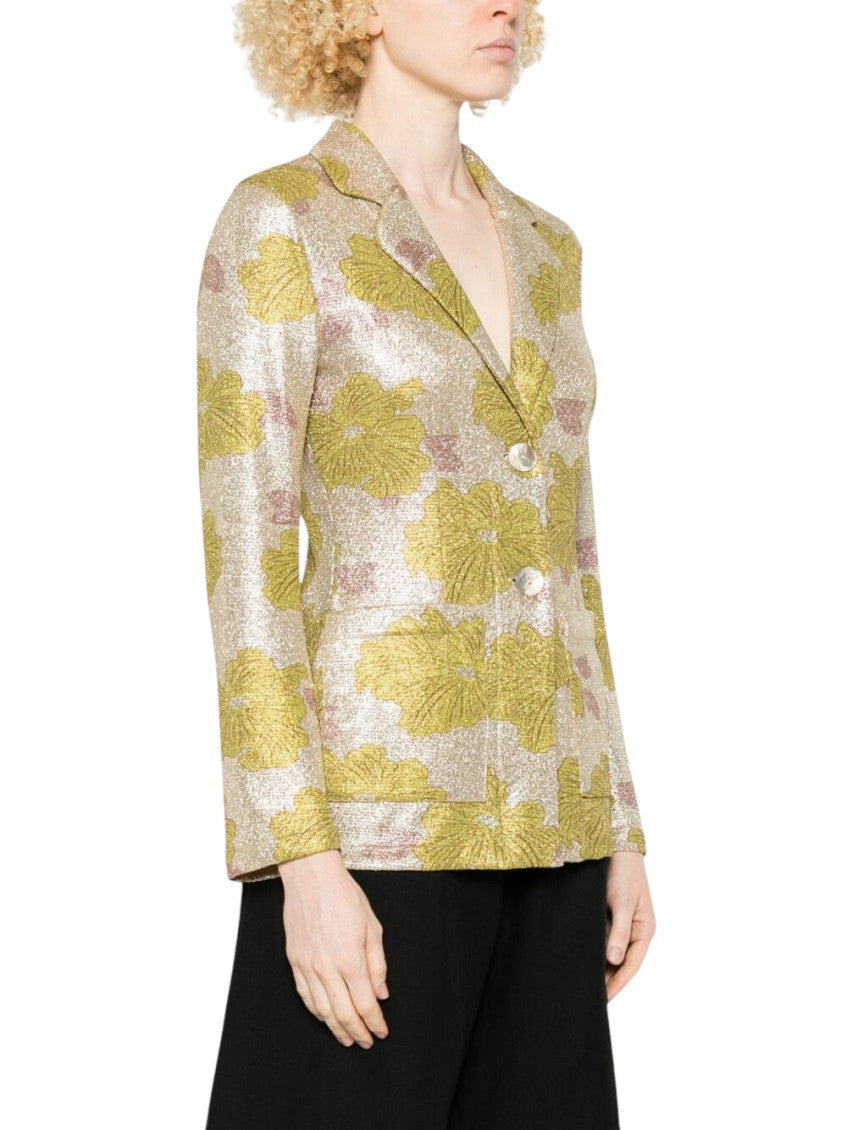 Green Floral Notched Lapel Blazer 3