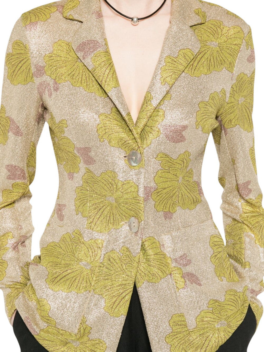 Green Floral Notched Lapel Blazer 4