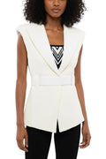 White Solid Peaked Lapel Blazer 1