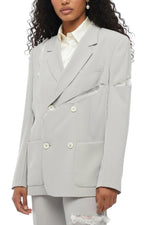 Grey Solid Notched Lapel Blazer 1