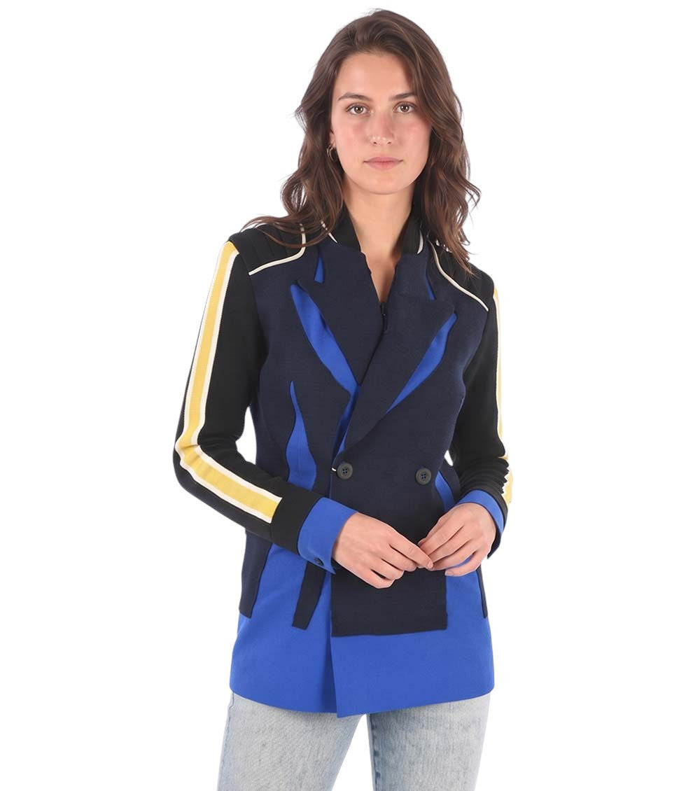 Blue Color Block Notched Lapel Blazer 1