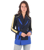 Blue Color Block Notched Lapel Blazer 1