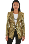 Golden Embellished Shawl Lapel Blazer 1