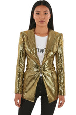 Golden Embellished Shawl Lapel Blazer 1