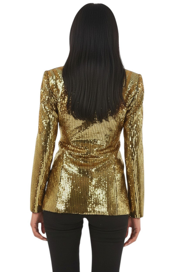 Golden Embellished Shawl Lapel Blazer 2