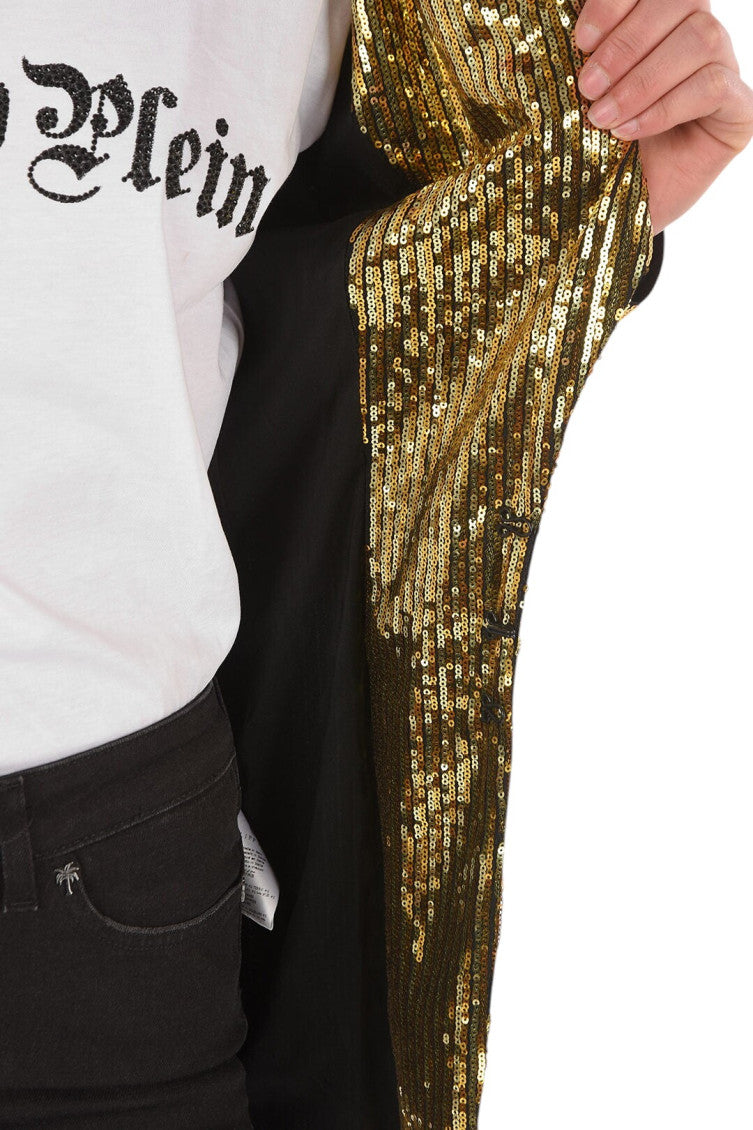 Golden Embellished Shawl Lapel Blazer 3