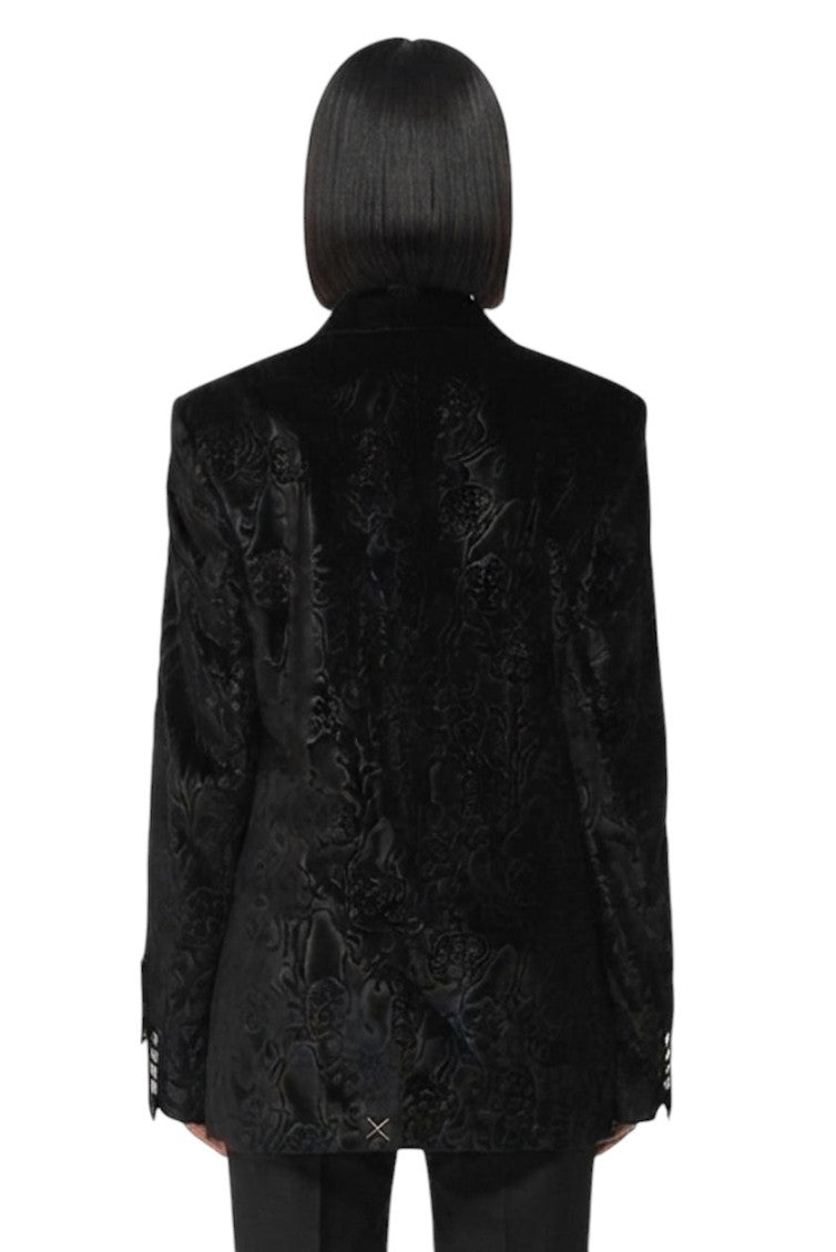 Black Jacquard Notched Lapel Blazer 2