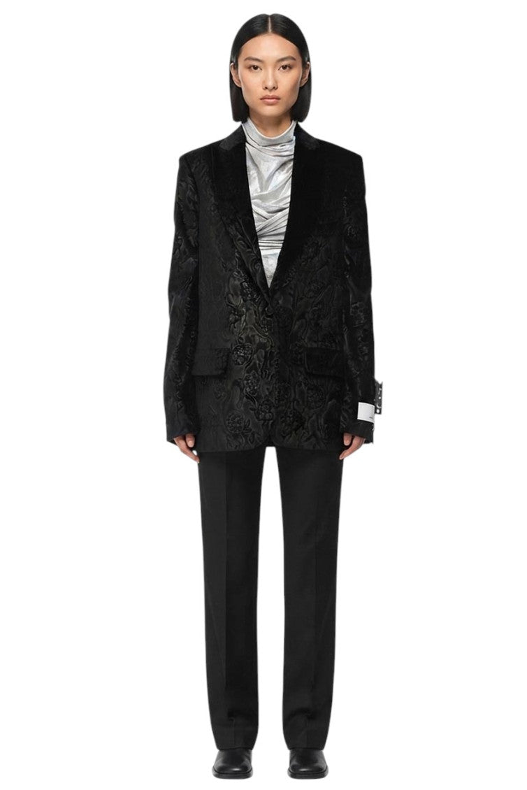Black Jacquard Notched Lapel Blazer 4
