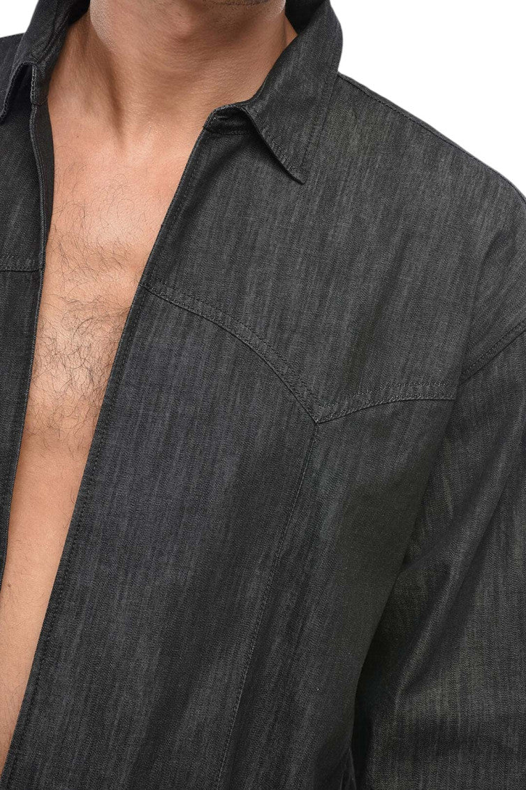 Black Loose Denim Shirt 3