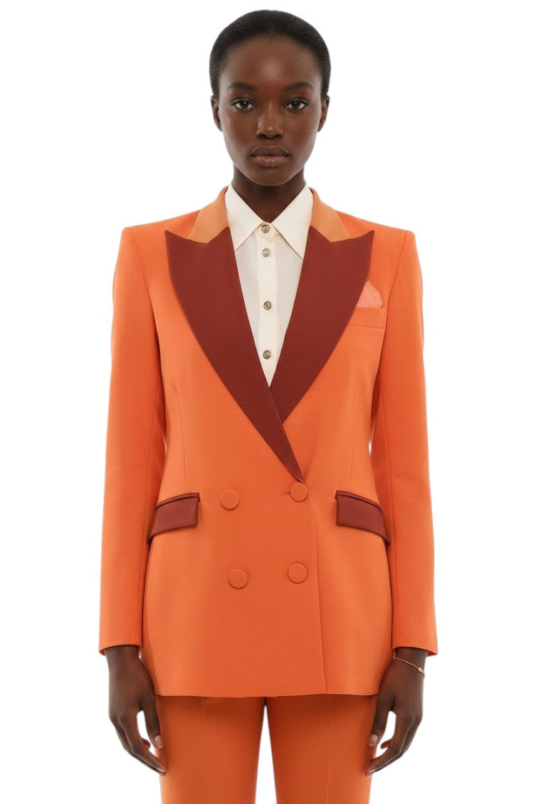 Orange Solid Peaked Lapel Blazer 1