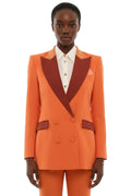 Orange Solid Peaked Lapel Blazer 1