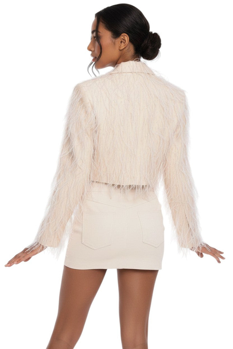 Beige Textured Notched Lapel Blazer 2