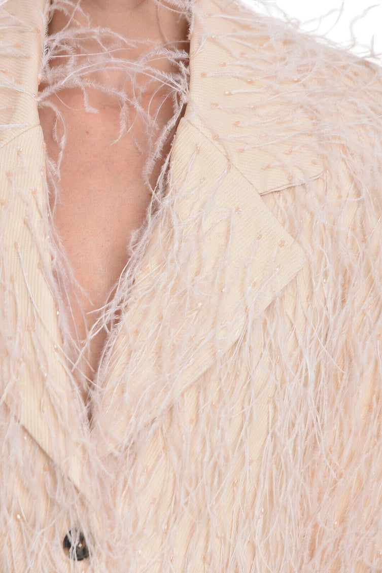 Beige Textured Notched Lapel Blazer 3