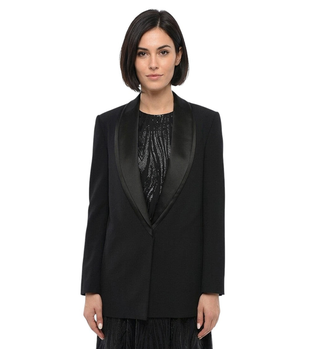 Black Solid Shawl Lapel Blazer 1