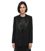 Black Solid Shawl Lapel Blazer 1