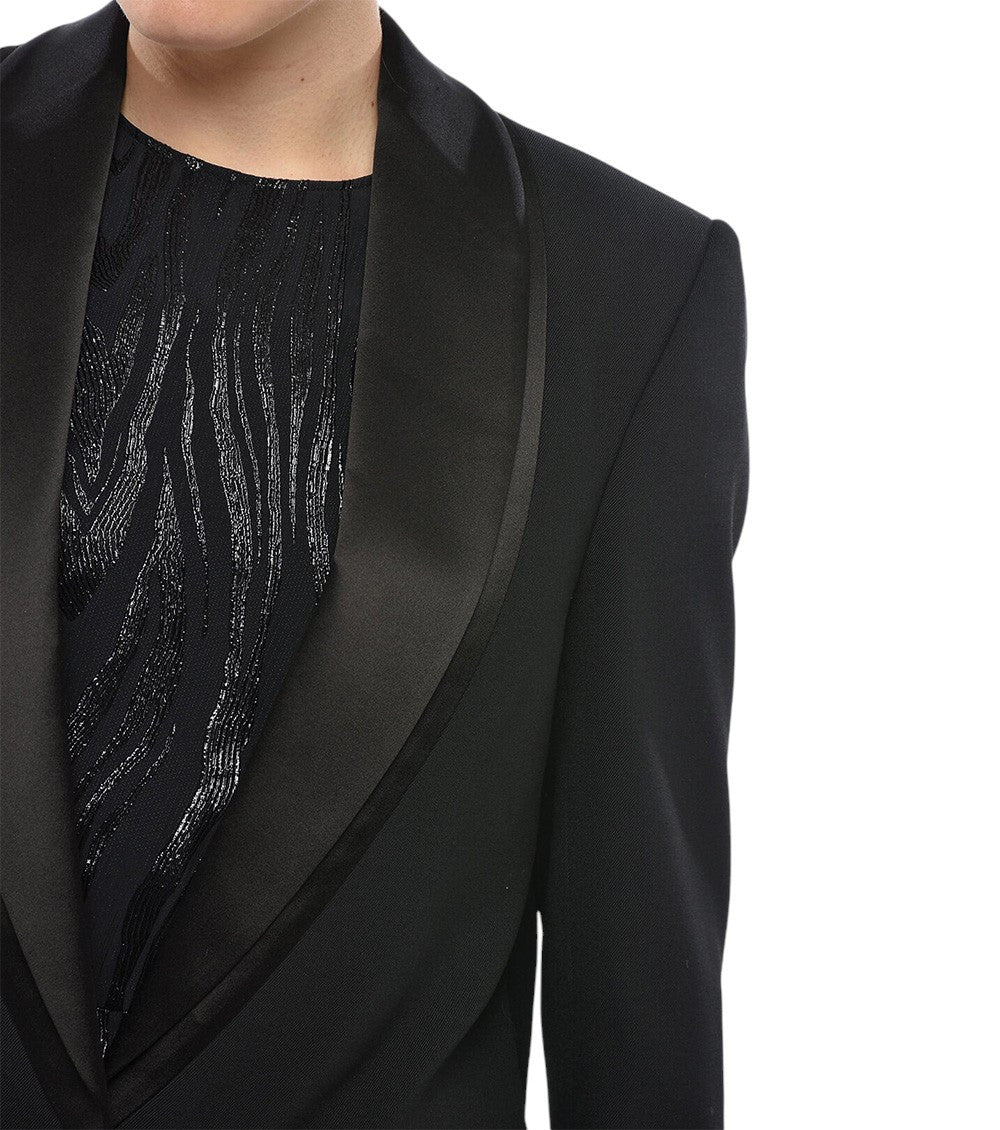 Black Solid Shawl Lapel Blazer 3