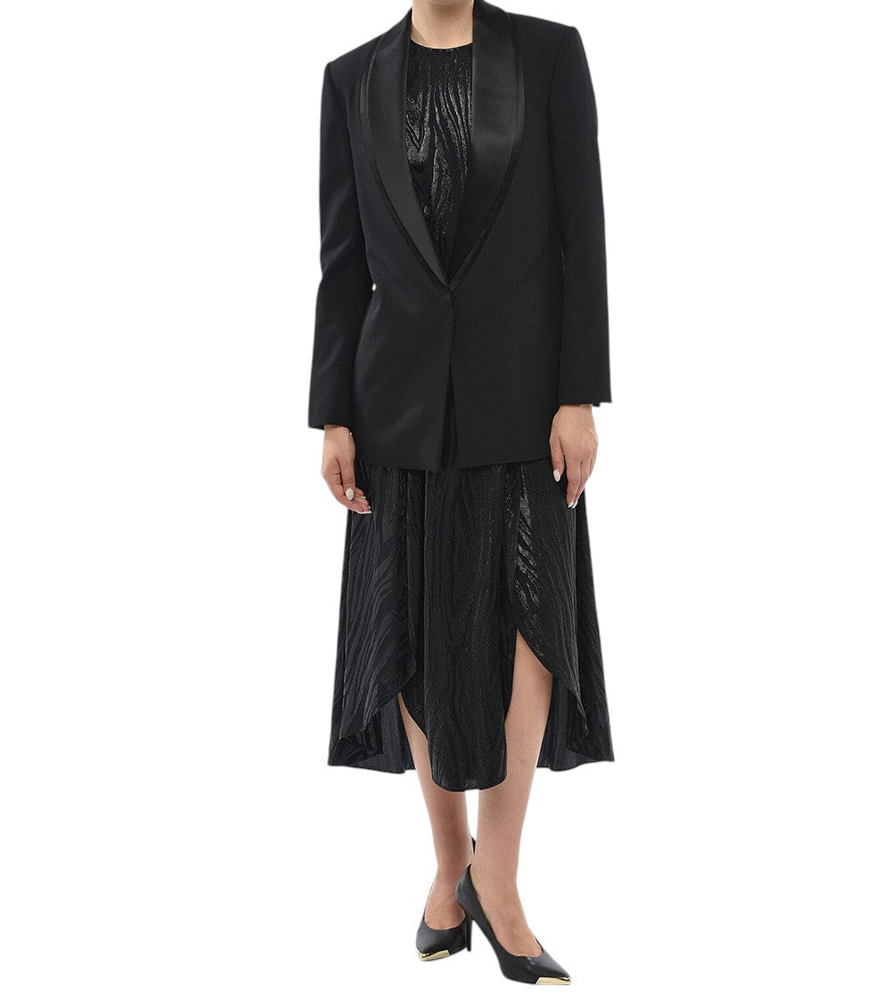 Black Solid Shawl Lapel Blazer 4