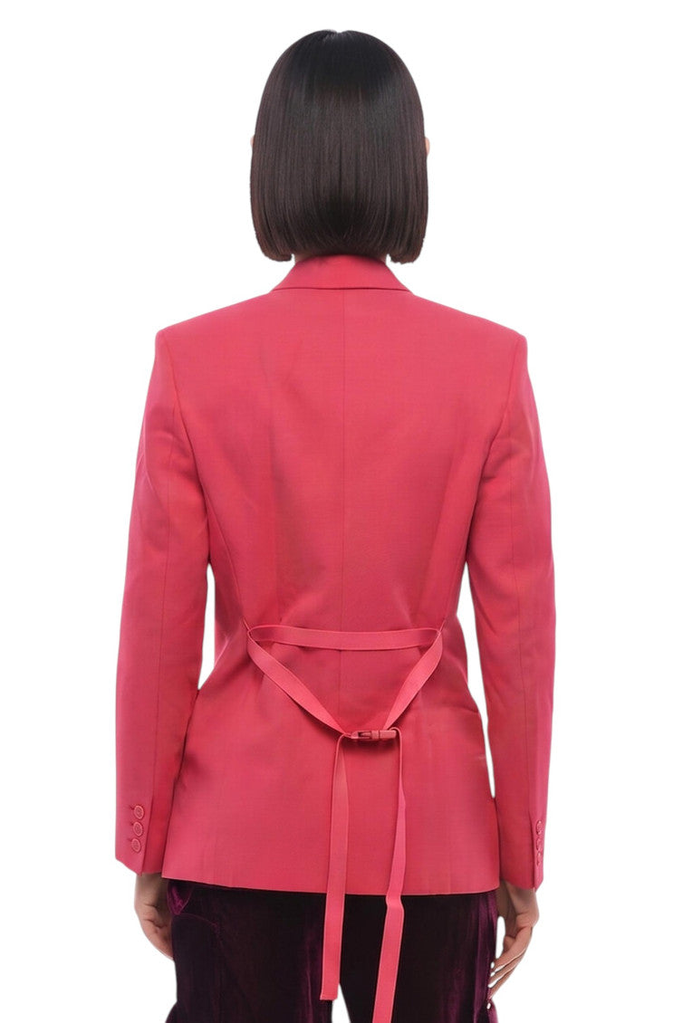 Pink Solid Peaked Lapel Blazer 2