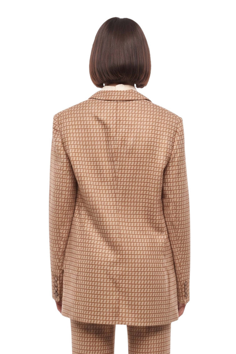 Brown Geometric Notched Lapel Blazer 2