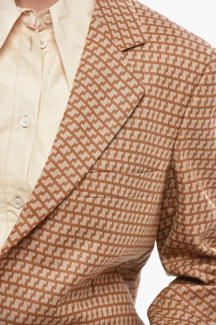 Brown Geometric Notched Lapel Blazer 3