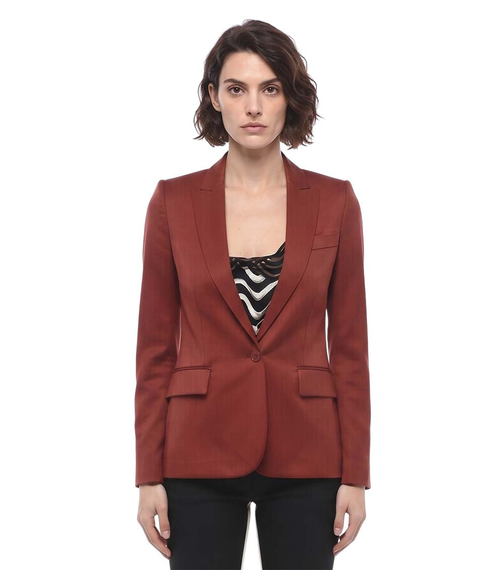 Red Solid Peaked Lapel Blazer 1