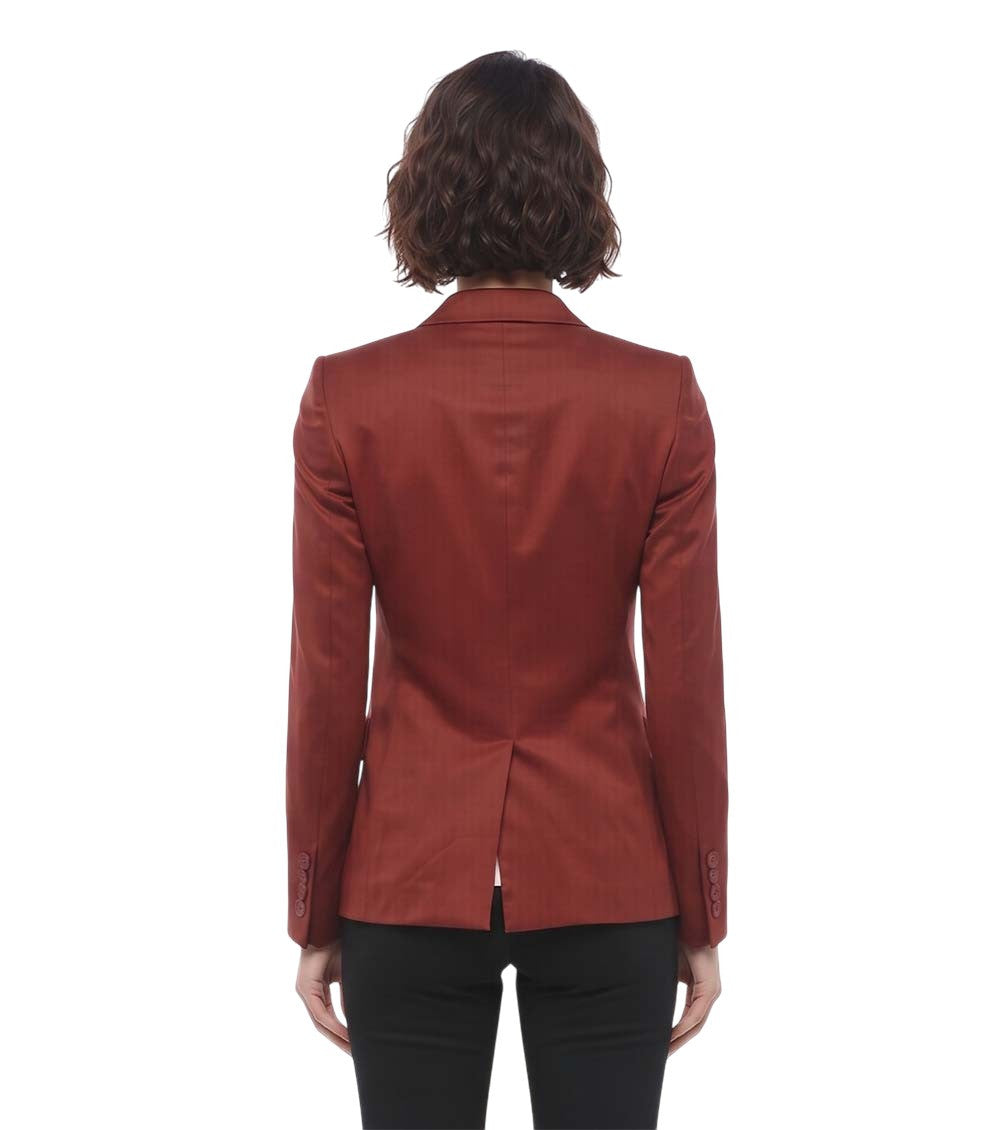 Red Solid Peaked Lapel Blazer 2
