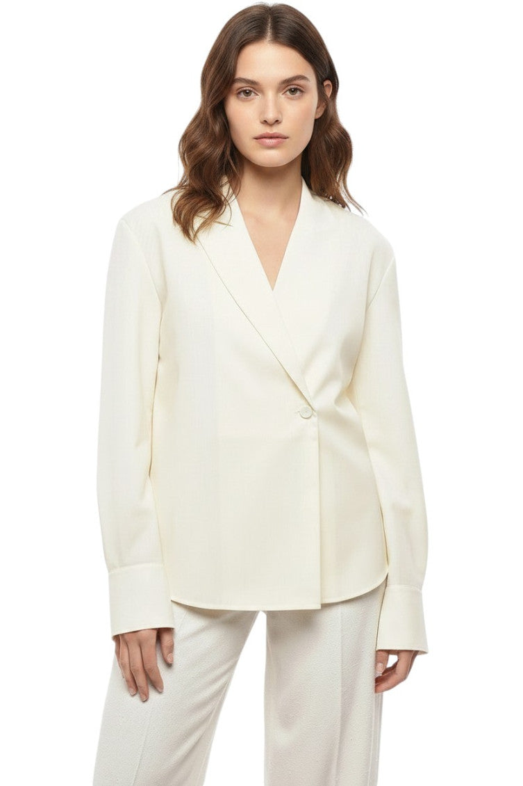 White Solid V Neck Blazer 1