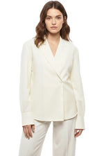 White Solid V Neck Blazer 1